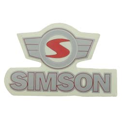 Klebefolie Simson - Schriftzug mit Emblem  (rot-silber)