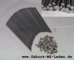 WWS Speichensatz M4-177 mm, 36 Stück Edelstahl incl. Nippel (Edelstahl-Optik)