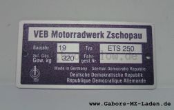 Typenschild MZ ETS 250