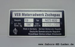 Typenschild für Superelastik Seitenwagen f. ES