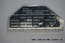 Typenschild Velorex tschechisch
