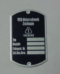 Typenschild MZ, blanko