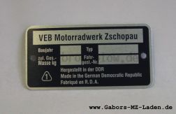 Typenschild MZ, blanko