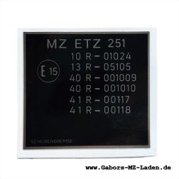 EG-Typschild ETZ 251 mit Scheibenbremse