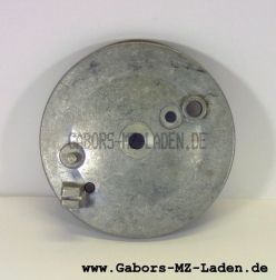 Bremsschild hinten - roh - f. außenliegenden Bremshebel - m. Loch f. Bremskontakt - mit Bolzen - Simson Vogelserie