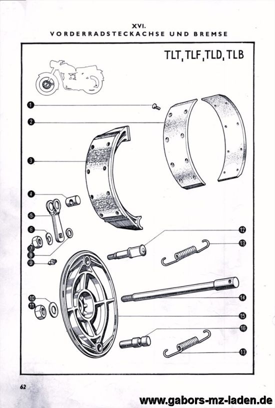 16. Front wheel spindle and brake