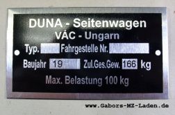 Plaque signalétique DUNA Export allemand