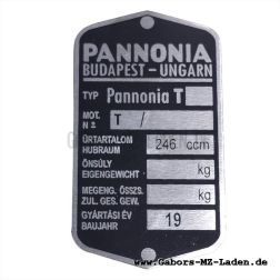 Typschild T-Serie Pannonia T5, T5H, TL, TLF