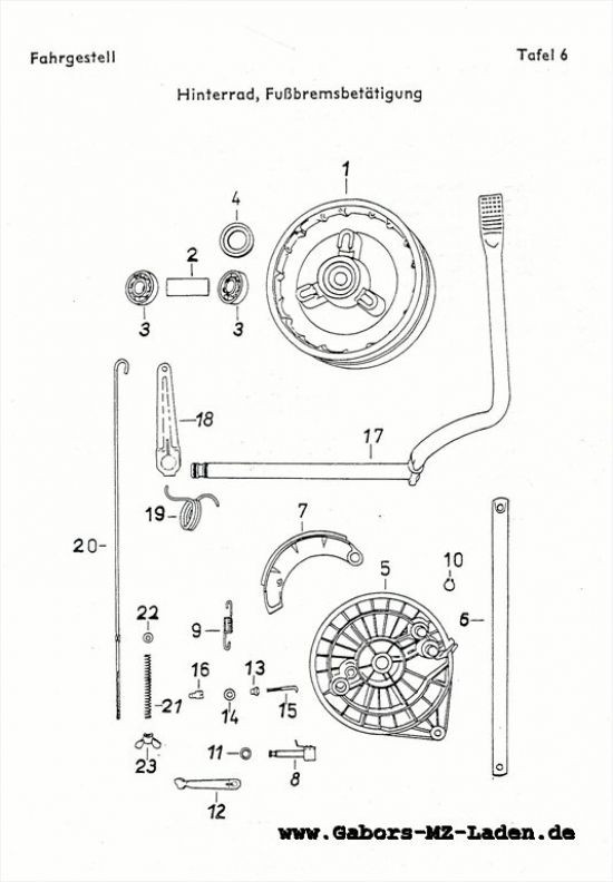 06. Rear wheel, foot brake actuation