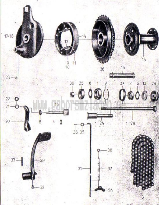 17. Hinterradnabe, Fußbremse