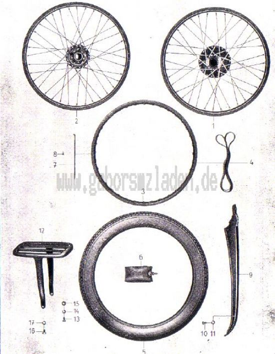 16. Wheels, tyres, chain protection, carrier