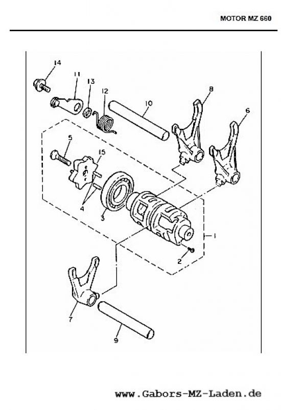 M13. Leva de conmutación, horquilla selectora