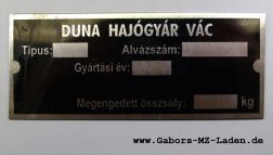 Nameplate DUNA, hungarian