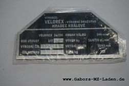 Nameplate Velorex Czech