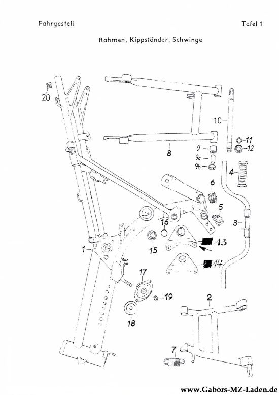 01. Rahmen, Kippständer, Schwinge
