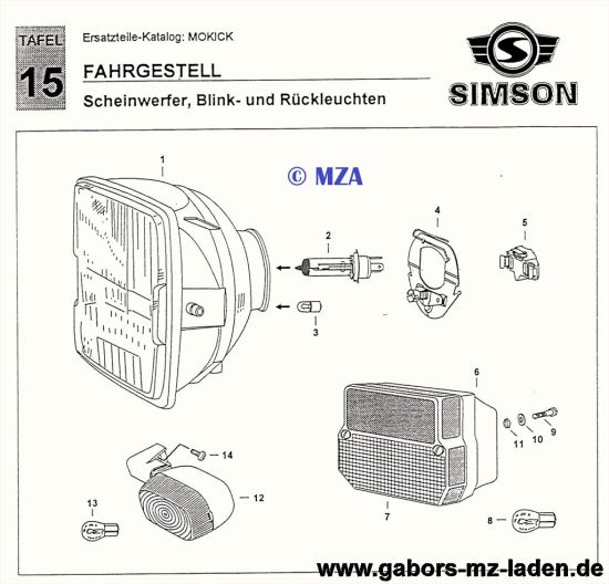 15. Headlight, indicators and taillight