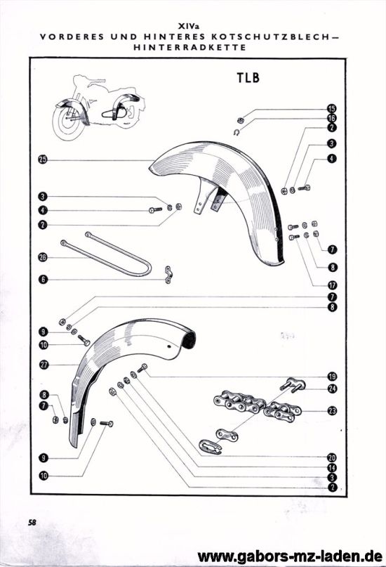 14a. Vorderes und Hinteres Kotschutzblech - Hinterradkette