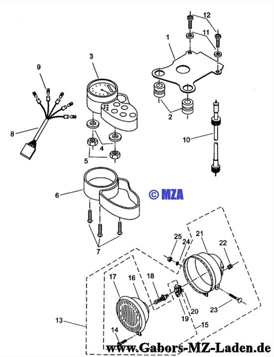 B12. Instrumentenblock und Kradscheinwerfer