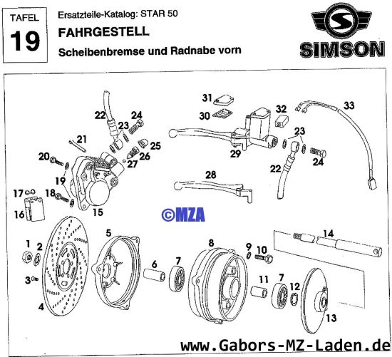 19. Disk brake and front wheel hub