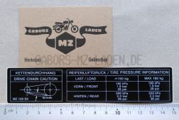 Klebefolie Reifendruck / Kettenspannung MZ 125 SX