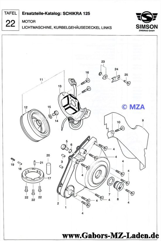 22. Lichtmaschine, Kurbelgehäusedeckel links