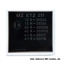 EEC-Nameplate ETZ 251 with disk brake