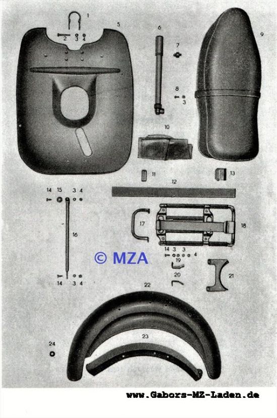 03. Rear mudguard, leg protection, luggage carrier, seat