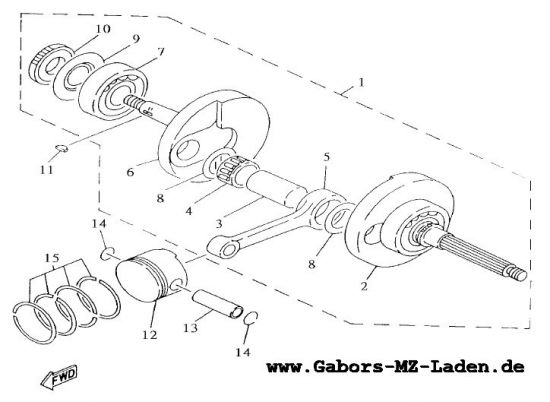 Kurbelwelle, Kolben, Pleuel