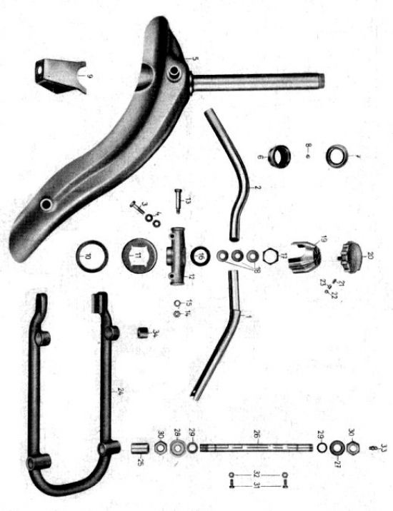10. Handlebar, steering head and front lever