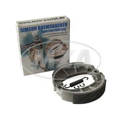 Bremsbacken - SET SIMSON  SPORT,  mit Sprengringen und Feder, auswechselbare Einlegeplättchen, Design-Karton-Verpackung