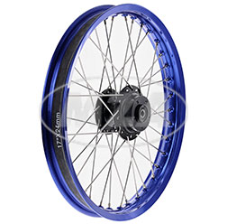 Speichenrad, 1,60x17 Zoll f. Scheibenbremse (Nabe schwarz, Alufelge blau eloxiert + poliert, Edelstahlspeichen) S51-S83