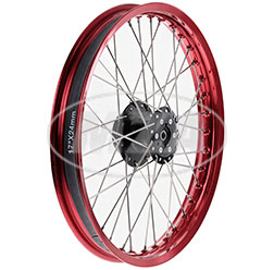 Speichenrad, 1,60x17 Zoll f. Scheibenbremse (Nabe schwarz, Alufelge rot eloxiert + poliert, Edelstahlspeichen) S51-S83