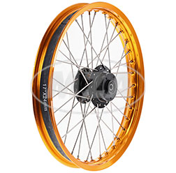 Speichenrad, 1,60x17 Zoll f. Scheibenbremse (Nabe schwarz, Alufelge orange eloxiert + poliert, Edelstahlspeichen) S51-S83