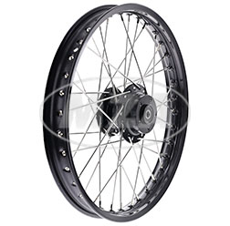 Speichenrad, 1,50x16 Zoll f. Scheibenbremse (Nabe schwarz, Alufelge schwarz eloxiert + poliert, Edelstahlspeichen) S51-S83