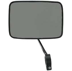 Rückblickspiegel, links - schwarz, eckig, Blech-Spiegelschale, Alu- Spiegelarm mit Außenrohrklemmung
