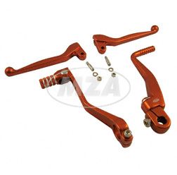 Styling Set Anbauteile ( bestehend aus Brems-/Kupplungshebel und Kickstart -/Fußschalthebel, + Schrauben, Farbe orange