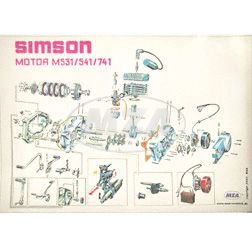 Póster en color despiece (72x50cm) Motor M531/541/741 S 51, S 70 (celofán brillante por ambas caras, repelente de suciedad)