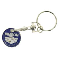 Schlüsselanhänger, Einkaufswagenchip aus Metall mit SIMSON-Logo, beidseitig geprägt - inkl. Ring mit Karabinerhaken