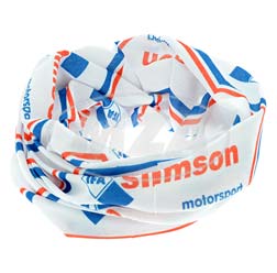 Schlauchtuch, Multifunktionstuch, Halstuch im Polybeutel - Motiv: SIMSON motorsport - Aufdruck blau/rot, Hintergrund weiß