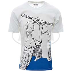 T-Shirt, Farbe: weiß, Größe: M - Motiv: Schwalbe auf Olympiablau - 100% Baumwolle