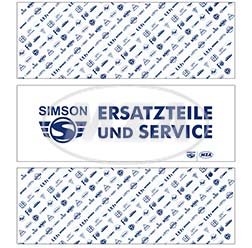 Schaufensteraufkleber-Set ""1x SIMSON Ersatzteile und Service 2x MZA-Markenwelt"" weiß